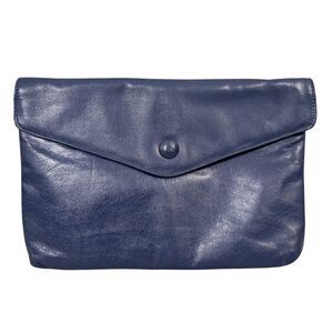 Albi Vintage Women's Blue Leather Envelope Clutch Bag